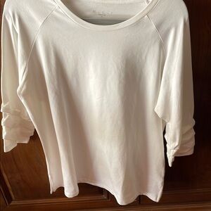 E.L.I  made in Peru Women’s White Cotton T-Shirt with Ruffle Sleeves